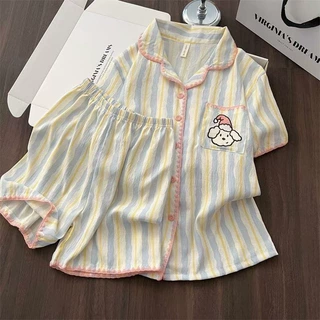 睡衣女夏季新款云朵棉双短小翻领短袖短裤休闲家居服套装