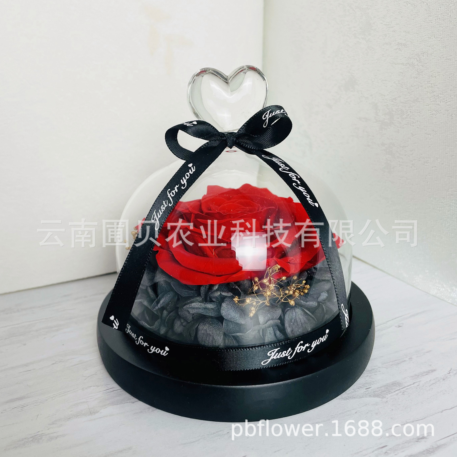 Flor melocotón corazón Eternal Rose Navidad Tanabata Día de San Valentín regalo eterna flor cubierta de vidrio en stock al por mayor