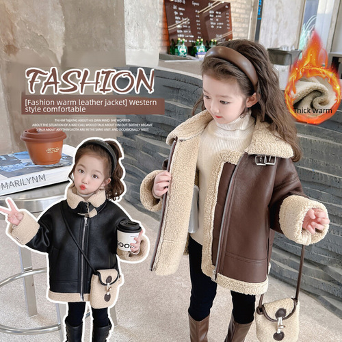 Women's New Thick Leather-PU Coat with Matching Stylish Bag, Washable Leather High-End Fashion Leather Jacket