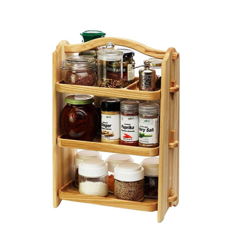 Wooden 3-layer storage rack portable outdoor barbecue tray rack kitchen countertop seasoning portable removable storage rack