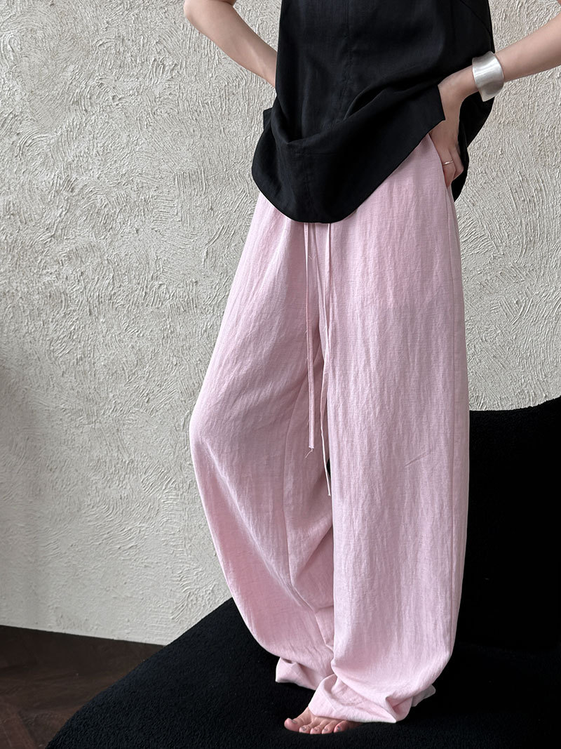 Lusi テンセルリネン弾性ウエストリラックスワイドレッグパンツ女性のズボン夏軽くて涼しいカジュアルパンツ 3630