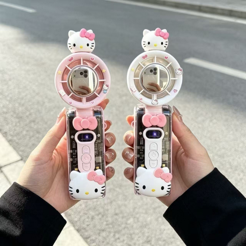 Hello Kitty foldable cooling fan, convenient for travel, long battery life, USB port, and stylish design.