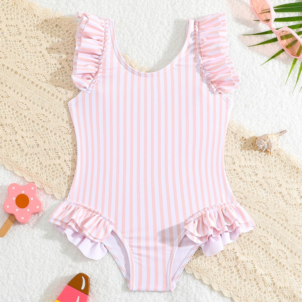 2025 New Children's one-piece Swimsuit Children's Cross-border Girls' Summer Foreign Trade one-piece Striped Girls' Swimsuit