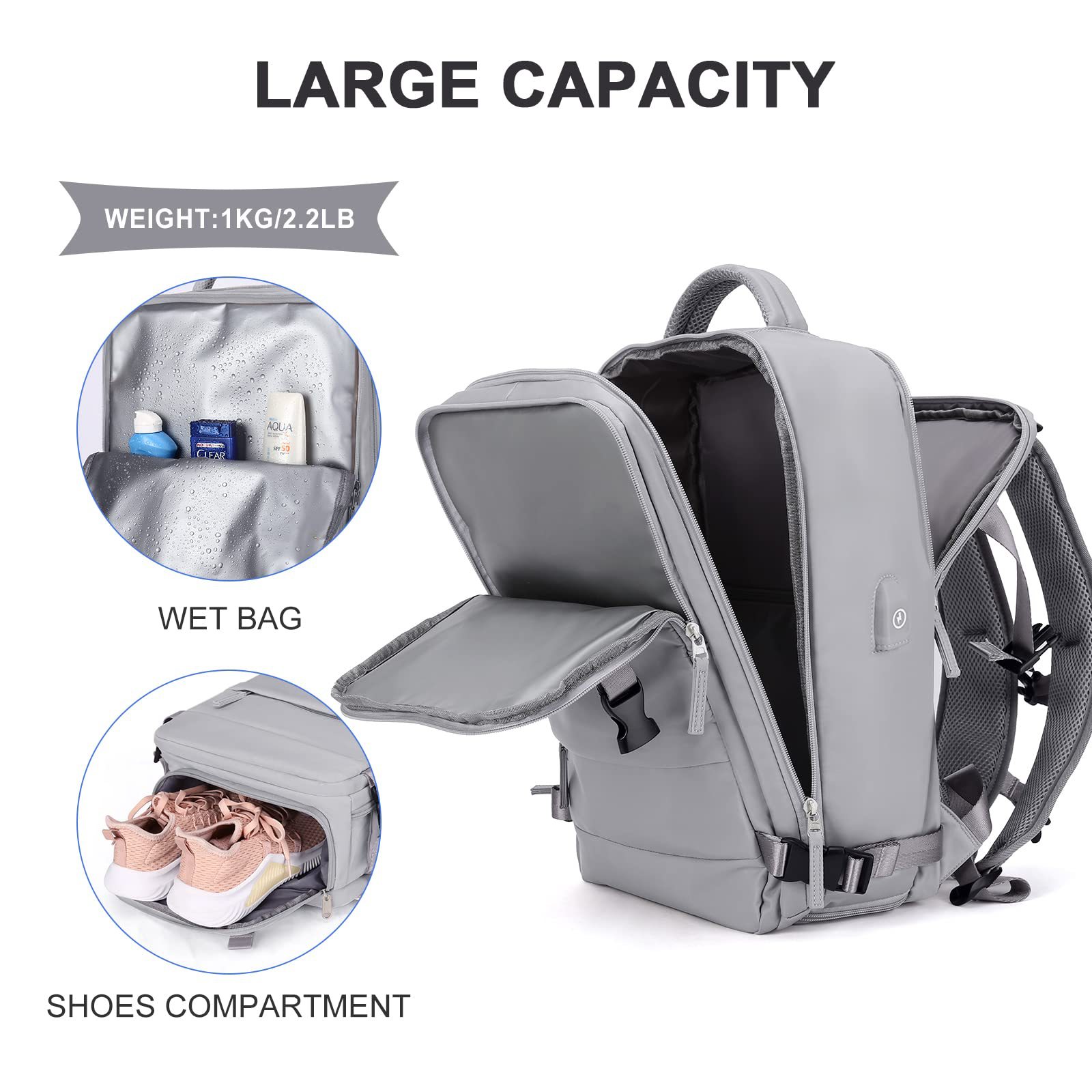 2100g Weight Nylon Lining Material Zipper Closure Type Double Shoulder Straps Strap Type Functional Backpack Bags Type Daily, Street, Shopping Occasion Nylon Material Waterproof Function Laptop Backpack Backpack Solid Color Pattern All Seasons Season Unisex Gender Elegant, Streetwear Style Square Shape Travel Backpack Girls Large Capacity Multi-Functional Luggage Backpack Short Trip Business Travel Bag 49