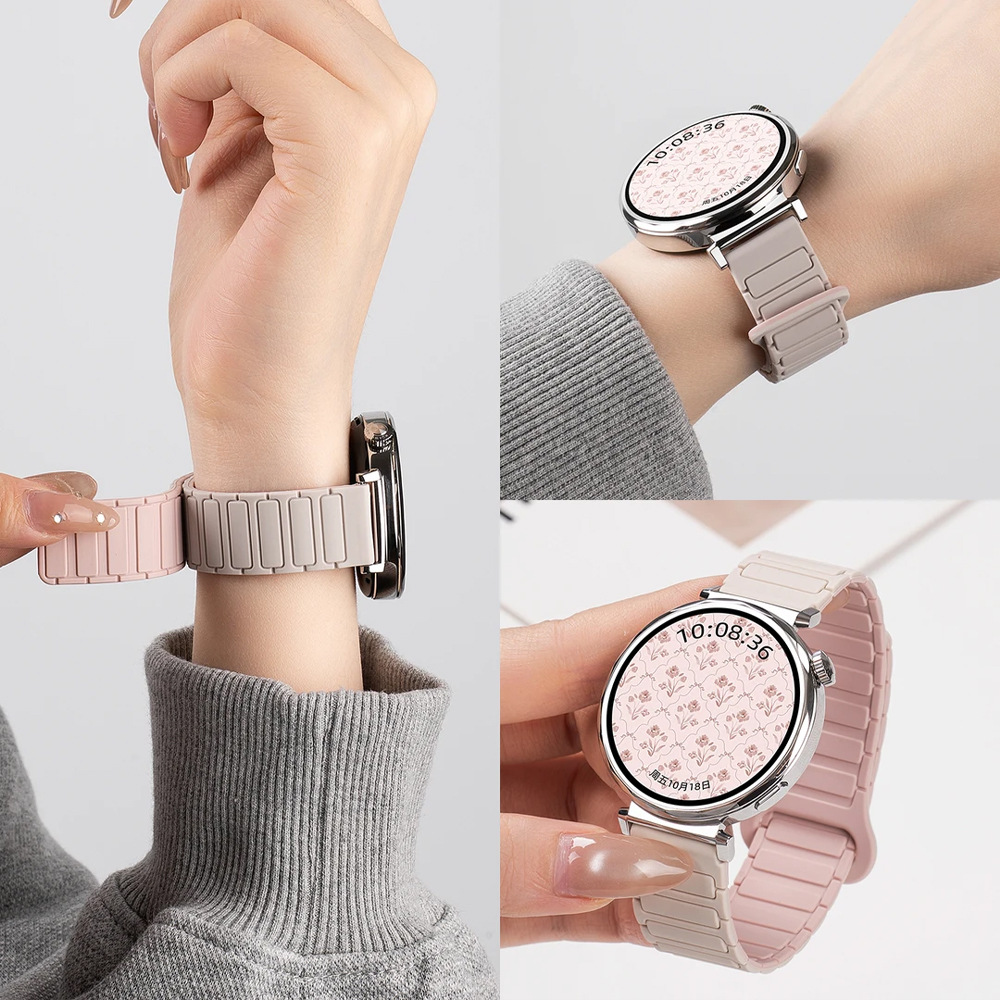 Suitable for Huawei Gt5 Samsung Watch7 Xiaomi S4 Garmin Three-Bead Silicone Magnetic Workwear Watch Strap 22mm