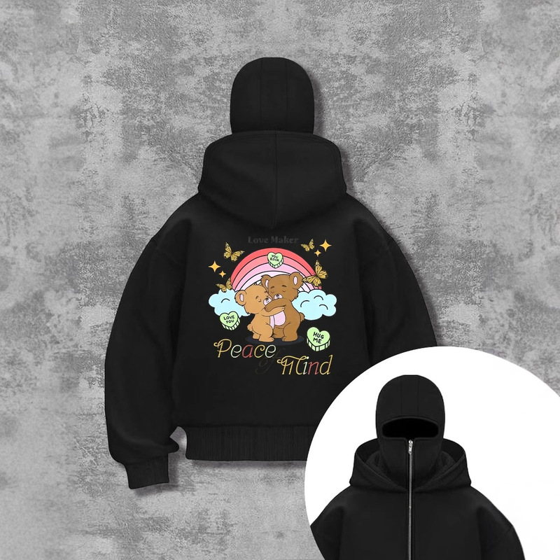 230g Sweatshirt/100% Polyester/Ladies Fashion Hug Bear Street Style Barack Double Hood Double Collar Sweatshirt