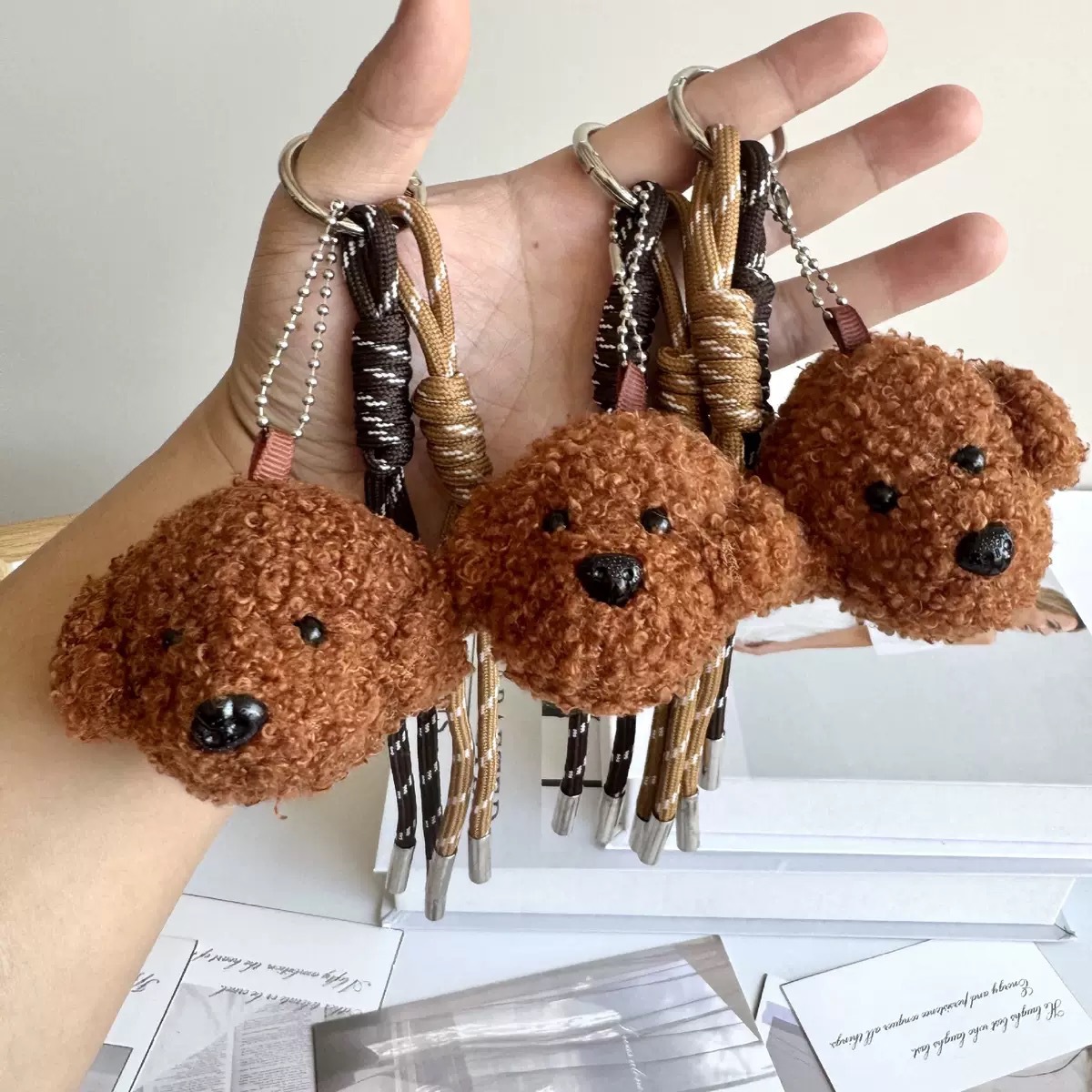 lindos bolsos de peluche perros Teddy colgantes trenzados DIY perros llaveros relleno de algodón muñecas perros Teddy colgantes