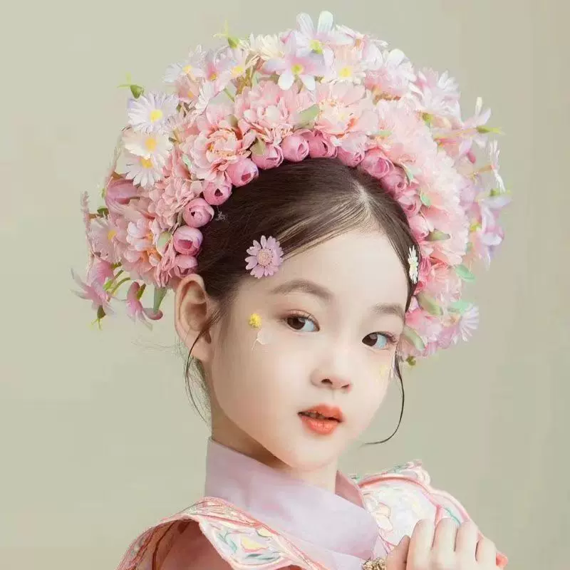 泉州仿簪花围汉服绢花头饰簪花发饰民族风摄写真表演花朵发箍花环