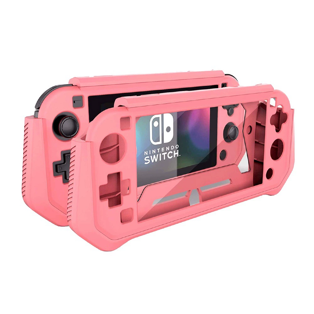 Защитный чехол (Nintendo Switch Lite) TPU резиновая жесткая оболочка, встроенная ручка, Фуксия/Черный/Зелёный