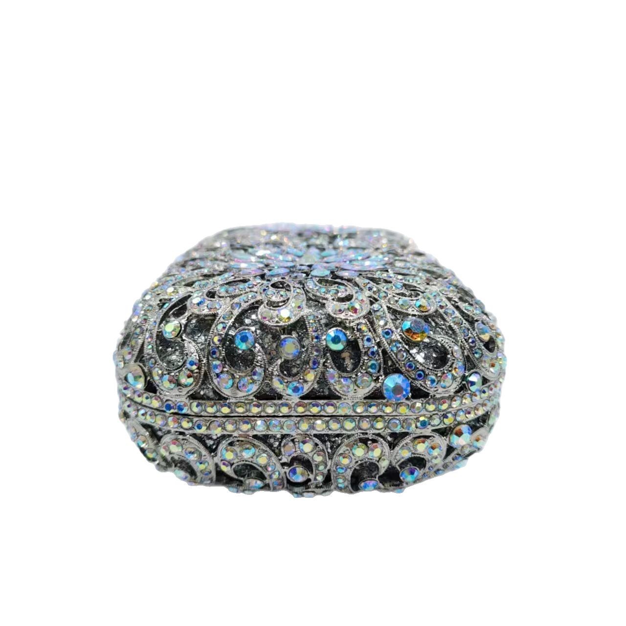 Túi clutch nữ đính kim cương hộp kim loại cứng dự tiệc — màu bạc, màu vàng
