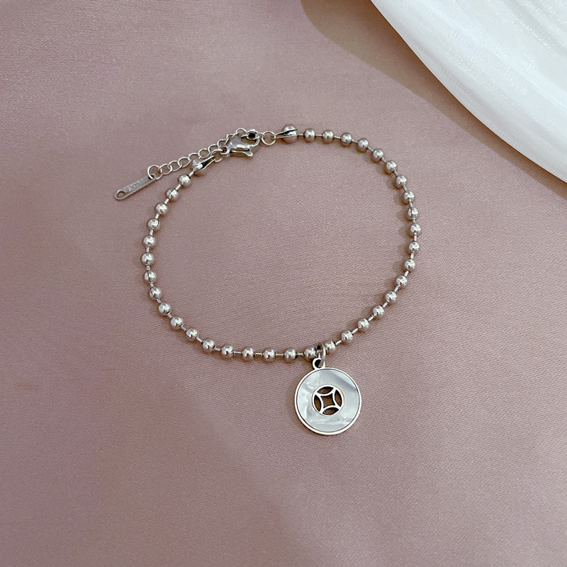 Beaded Charm Bracelet Personalized Titanium Steel Circular Coin_voghion.com
