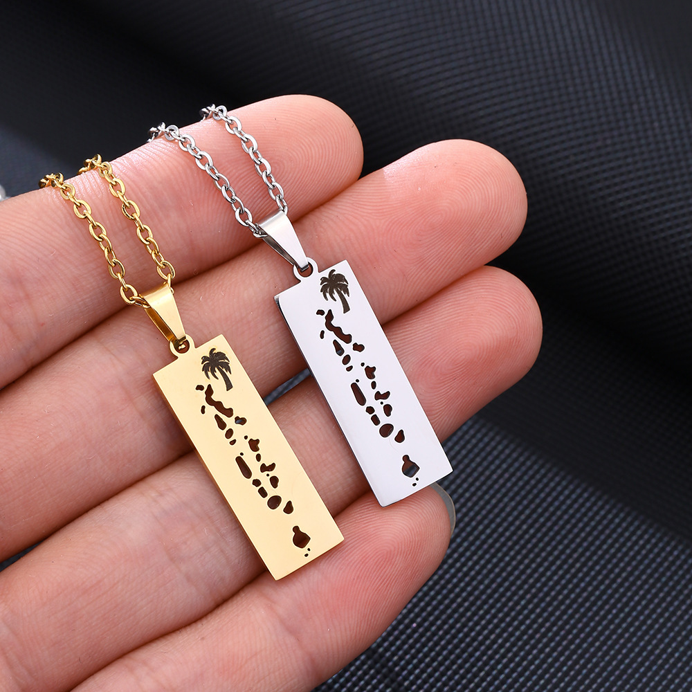Vacation Ethnic Style Star Moon Coconut Tree Stainless Steel Plating Hollow Out 18K Gold Plated Pendant Necklace Long Necklace_colorza_5