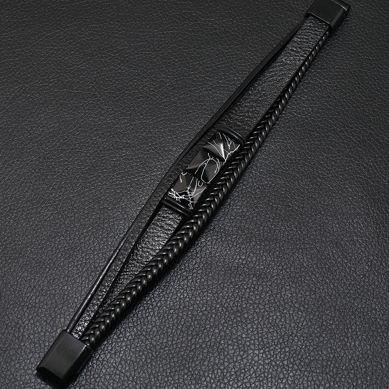 Gothic Lederarmband Für Herren Mit Magnetverschluss Und Flechtmuster_voghion.com