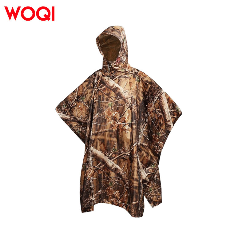 Woqi Camouflage Rain Poncho Hooded Waterproof Camo Raincoat with Pattern for Hunting, Hiking, Camping