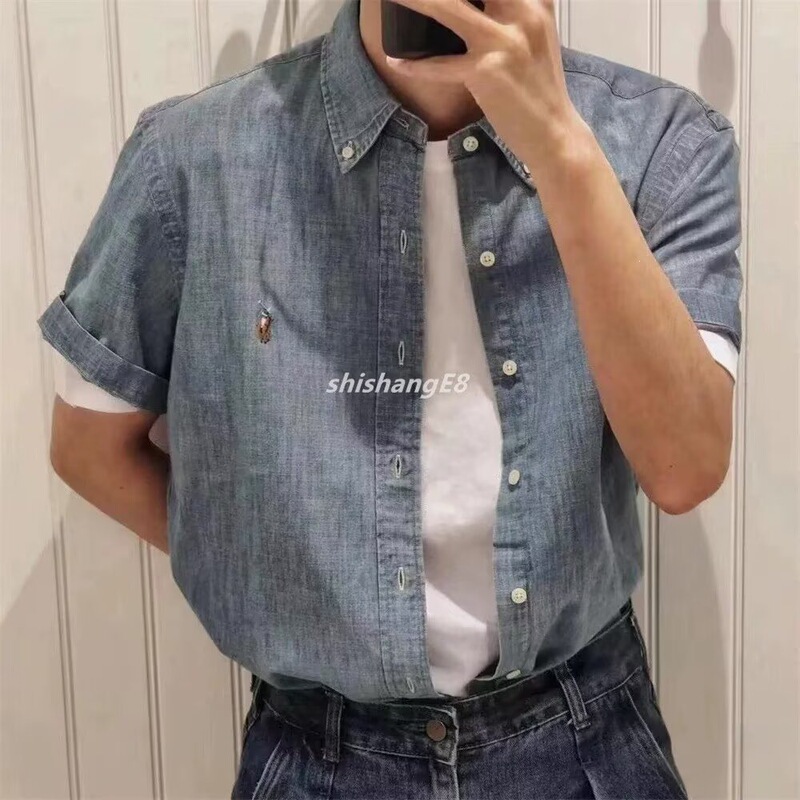 Japanese-Style Trendy Thin Blue Denim Short-Sleeve Shirt for Men, New Summer Model, Simple Versatile Cool Shirt Jacket