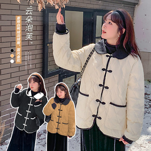 New Chinoiserie National Style Buckle Quilted Women's Winter Large Size Warm Fleece-Lined Thickeneded Jacket 441019