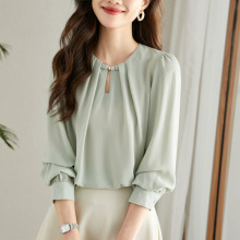 2023春季新款时尚减龄长袖套头小衫韩版气质百搭钉珠设计感衬衫女