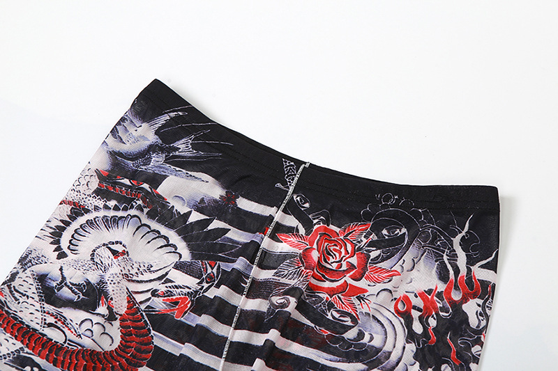 Women's Pants Set Perspective Mesh Printed Sexy Two Piece Outfit_voghion.com