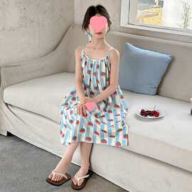 女童纯棉睡裙夏季新款儿童吊带家居服公主风甜美女大童睡衣连衣裙