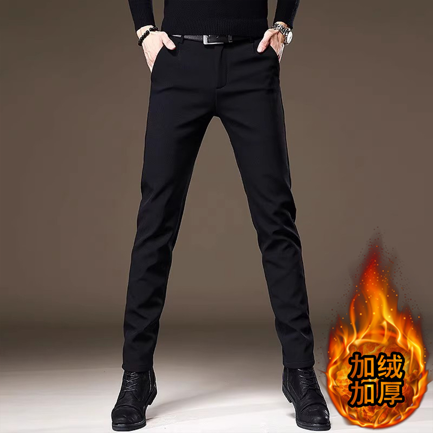Italian Classy Black Casual Pants for Men 2025 Autumn and Winter New Korean Style Slim Fit Elastic Business Pants