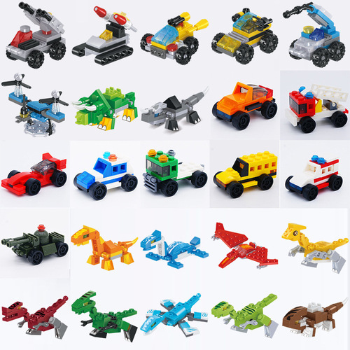 Animal small particle building block box compatible with Lego assembly plug-in car children's gashapon toy dinosaur mechanism gift