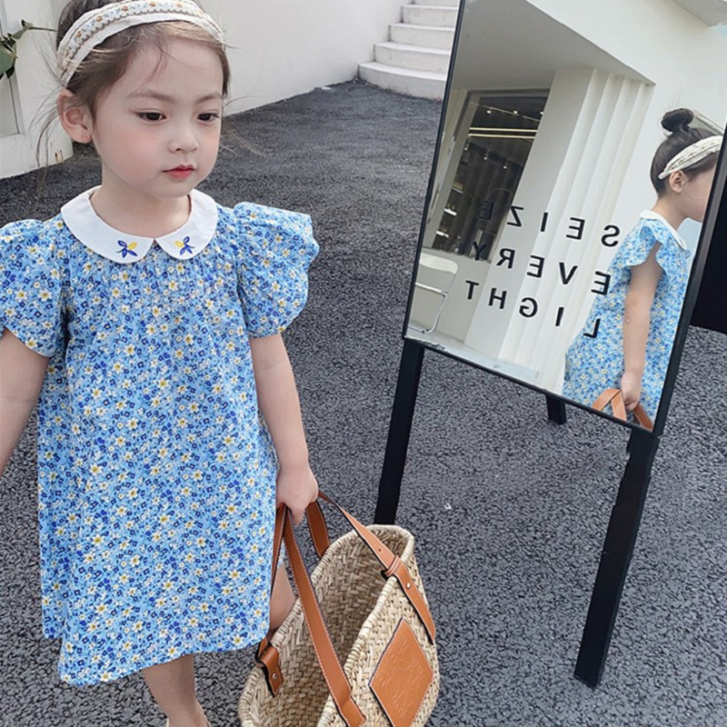 Girls' skirt Embroidered Baby collar fly sleeve dress princess skirt 2022 summer new foreign trade children's wear