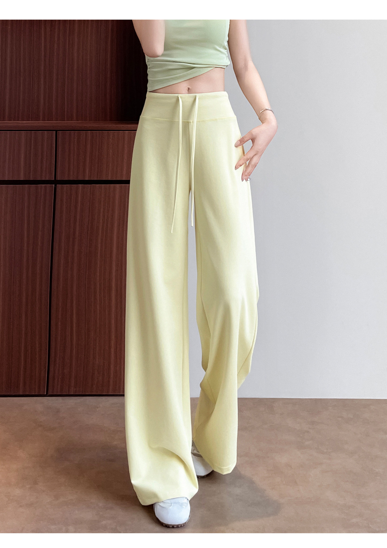 Quần legging yoga nữ cạp cao ống suông chất liệu lụa băng mát mẻ — Màu trắng gạo - Extended chi tiết 23