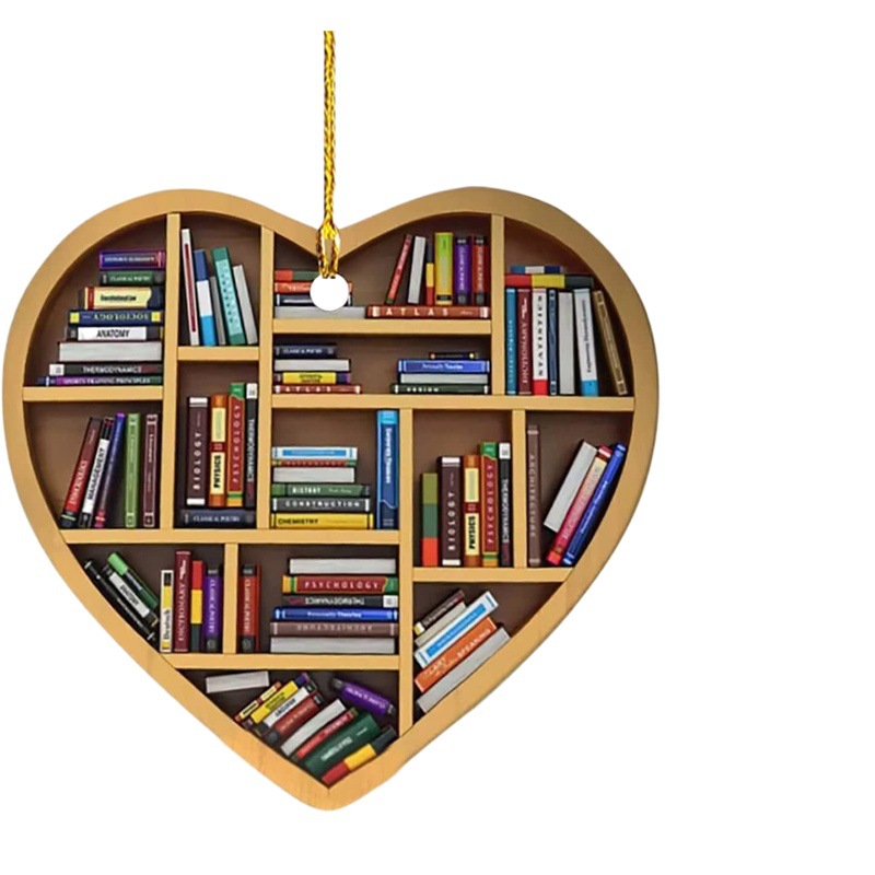 2022 acrílico ornamento libro amantes en forma de corazón bibliotecario ornamento coche colgante decoración del hogar image 1