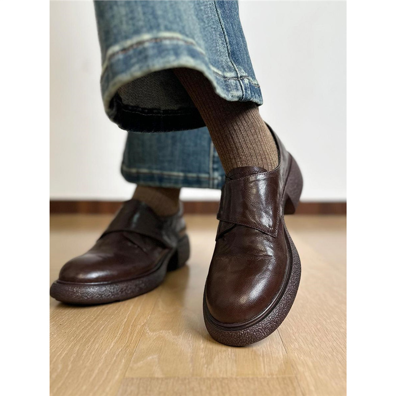 Britische Damen Leder-loafer Mit Dicker Sohle Und Polsterung_voghion.com