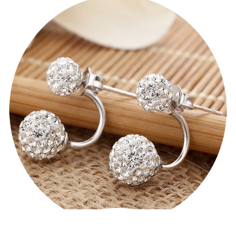 Pendientes de bola con strass de plata Shambhala - Pendientes posteriores estilo coreano antialérgicos - Pendientes de moda personalizados al por mayor