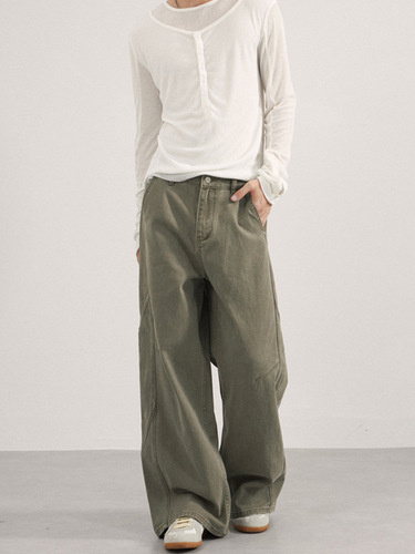 LKTM men's wear American retro deconstructed design washed casual pants for men and women's loose pleated straight draping pants