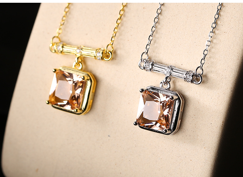 Simple Style Classic Style Square Sterling Silver Zircon Pendant Necklace In Bulk display picture 3