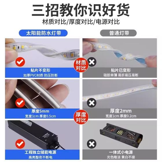 Solar light with self-adhesive outdoor waterproof courtyard garden super bright atmosphere light outdoor LED line lights string