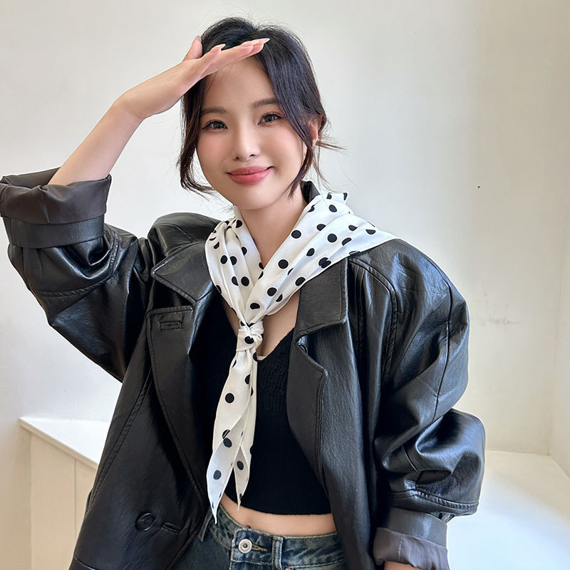 批发韩版复古波点三角巾女装饰领巾大披肩丝巾秋季百搭气质配饰女|undefined