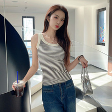 条纹吊带背心女夏季2025新款无袖打底衫内搭韩系U领外穿针织上衣
