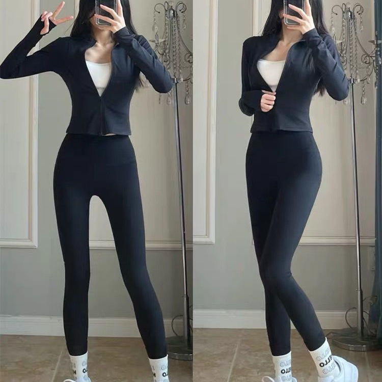 Sports Suit Women's Autumn and Winter Long-Sleeved Quick-Drying Jacket Women's Shaping Yoga Pants High-Waisted Hip-Lifting Tummy-Tightening Fitness Pants