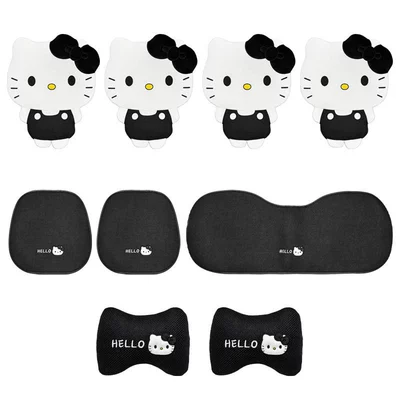 breathable non-slip cartoon hellokitty car – Seat cushion, seat cover - black-and-white-kt-nine-piece-comfort-set