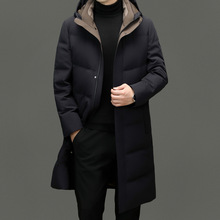 品牌男士防寒羽绒服长款2025冬季休闲保暖白鸭绒中年爸爸连帽外套