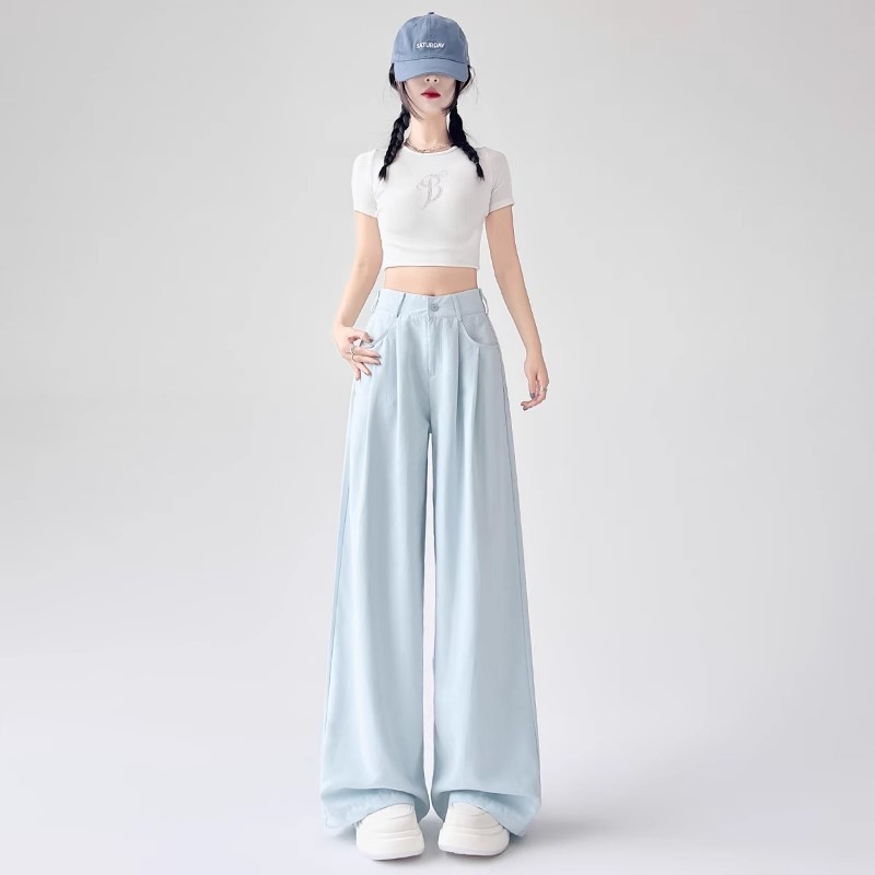 乳白スーツパンツ女性の夏薄い 2025 新しいハイエンドドレープルーズ怠惰なカジュアルストレートワイドレッグパンツ|undefined