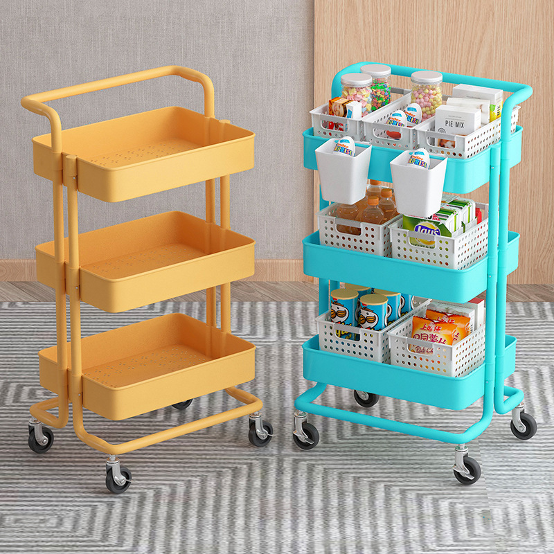 Carro de almacenamiento en rack de pie de tres capas sala de estar con ruedas móvil snack rack salón de belleza mesita de noche organizador de almacenamiento