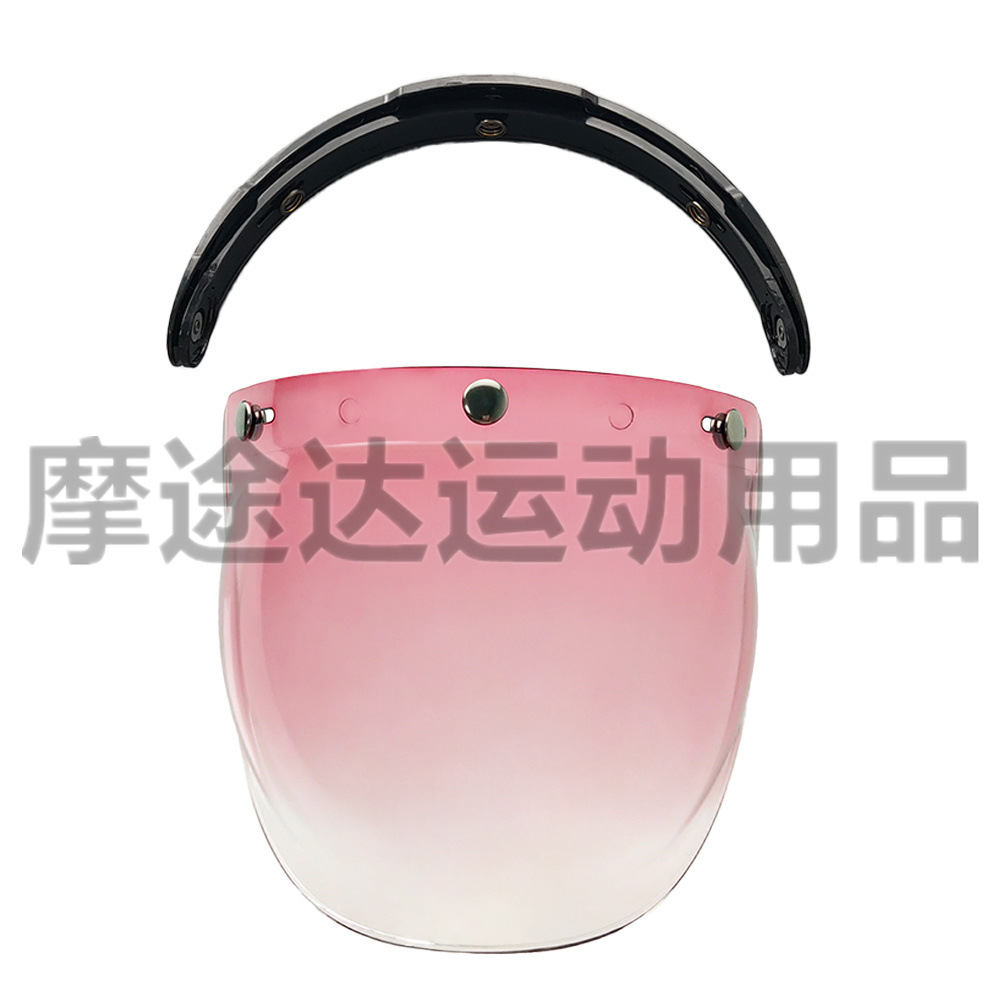 Retro Motorcycle Helmet Lens with Curved Surface, Three-Button Bubble Mirror, Multi-Color Windproof and Uv Protection Shield