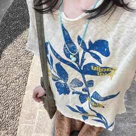 美式复古印花短袖t恤女2026新款夏季宽松慵懒风显瘦百搭薄款上衣