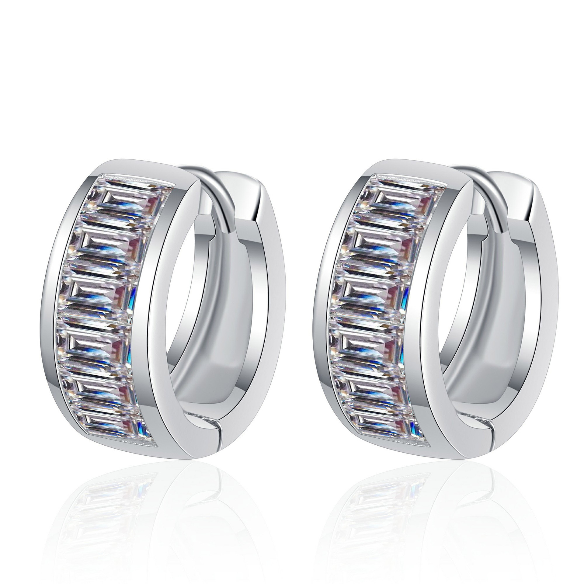 D Color Moissanite Hoop Earrings Sterling Silver Rectangular Design_voghion.com