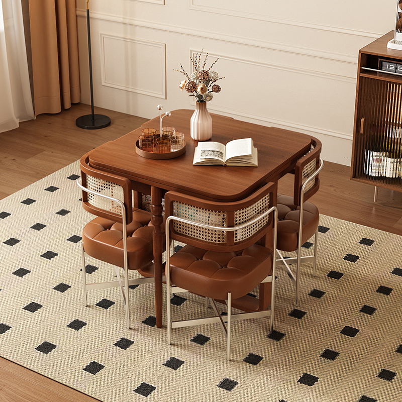 Solid Wood Folding Dining Table for Home Use, French-Style Retro Extendable Storage Dining Table and Chair Set for Small Apartments Solid Wood Folding Dining Table for Home Use, French-Style Retro Extendable Storage Dining Table and Chair Set for Small Apartments