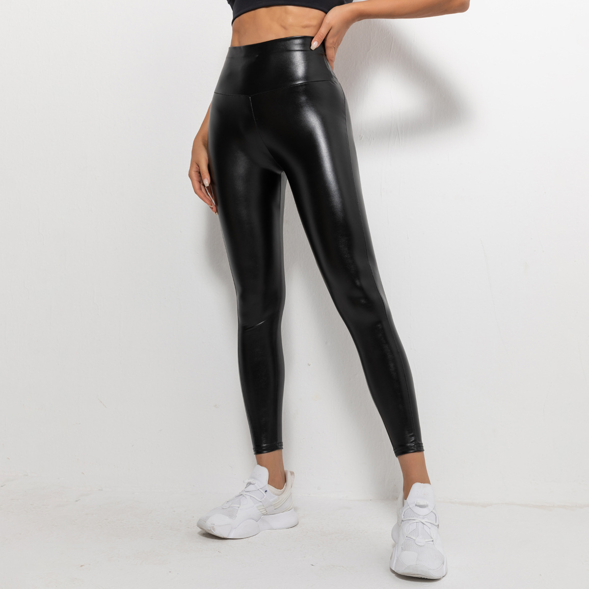 Fashion Solid Color Pu Polyester Active Bottoms Skinny Pants display picture 3