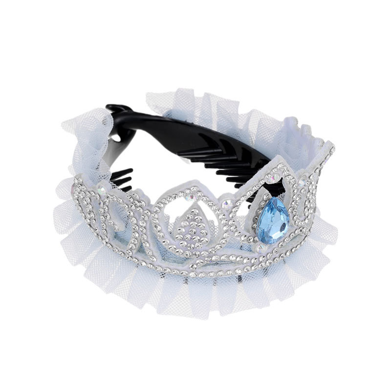 Niños princesa Aisha corona de gasa de nieve azul pinza de cola de caballo hebilla de pelo temperamento cabeza de bola de diamantes de imitación botón de pelo exquisito