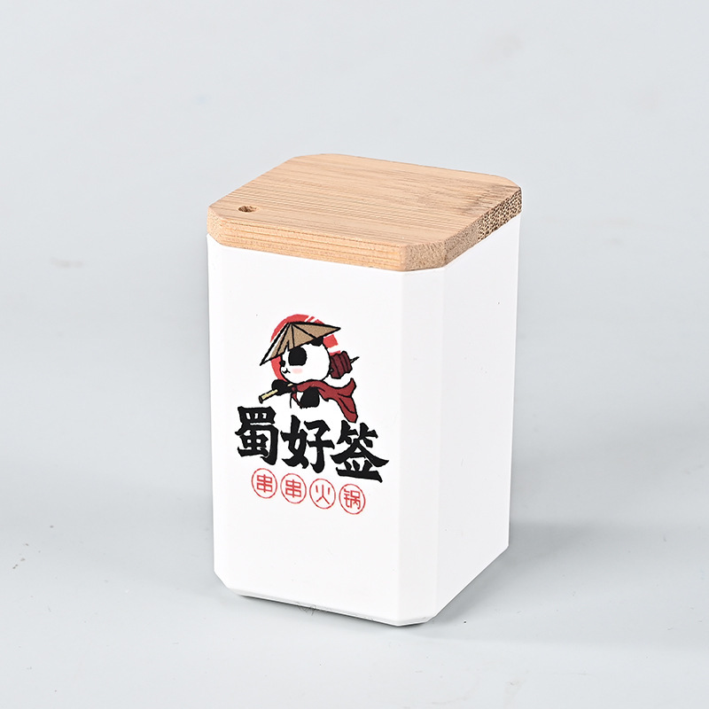 Nuevo tipo de publicidad caja de palillos de dientes restaurantes de alta calidad plástico blanco puro Nan cubierta de madera palillos de dientes al por mayor puede imprimir LOGO