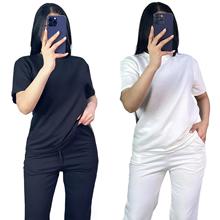 J5147  欧美跨境女装 时尚简约休闲运动圆领上衣阔腿裤两件套装