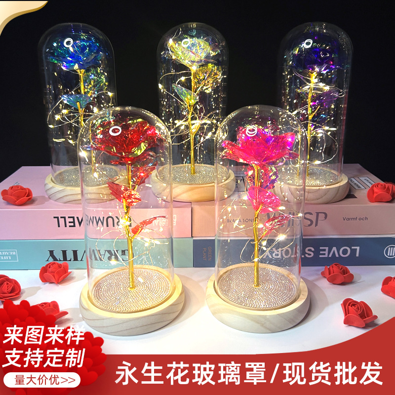 Adorno de cúpula de cristal con flor preservada, rosa seca en caja de regalo, regalo creativo para el Día de San Valentín, Navidad, para novia