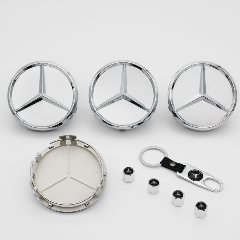 Suitable for Mercedes Wheel Hub Caps, 75mm Mercedes Wheat Ear Wheel Center Caps, Silver and Black Plastic Tire Cap Emblems
